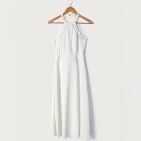 LULUS Summer Dream White Tie-Back Halter Midi Fairy Dress Sz Lrg - Picture 2 of 6